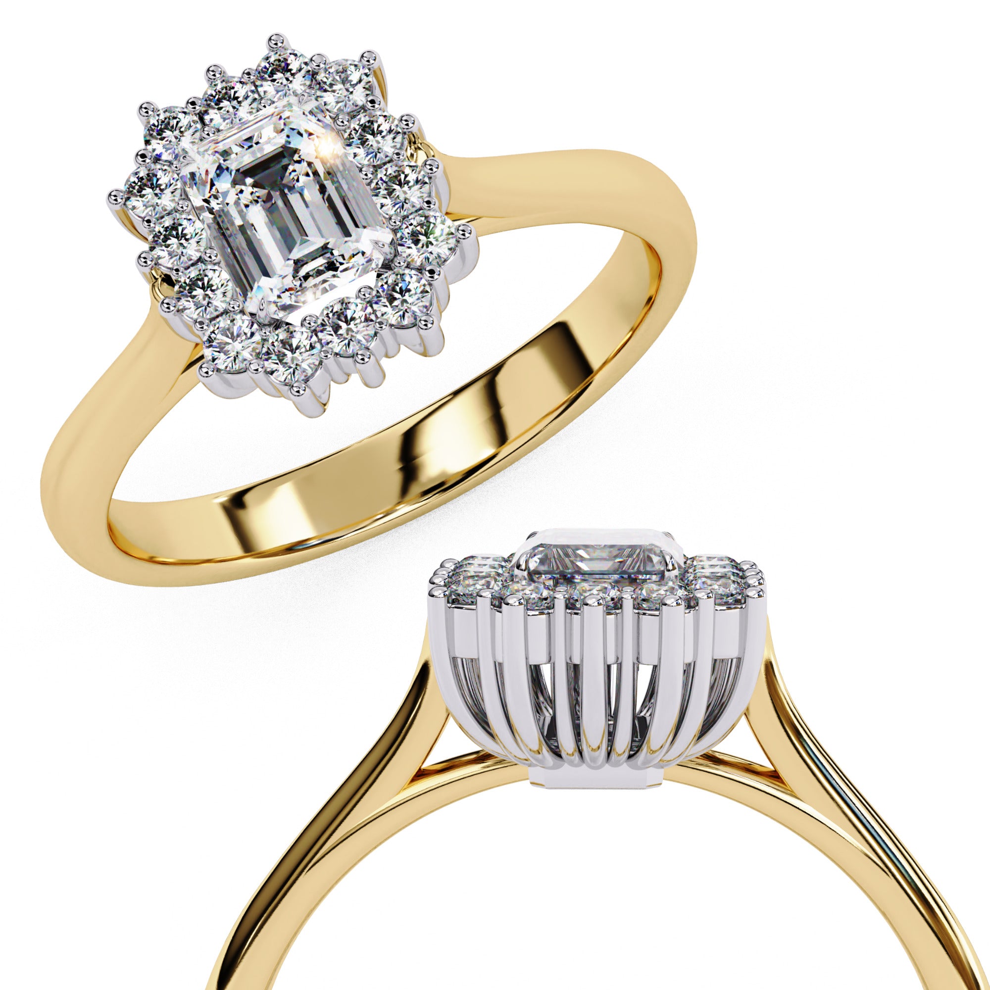 Luminara Emerald Cut Halo Diamond Ring